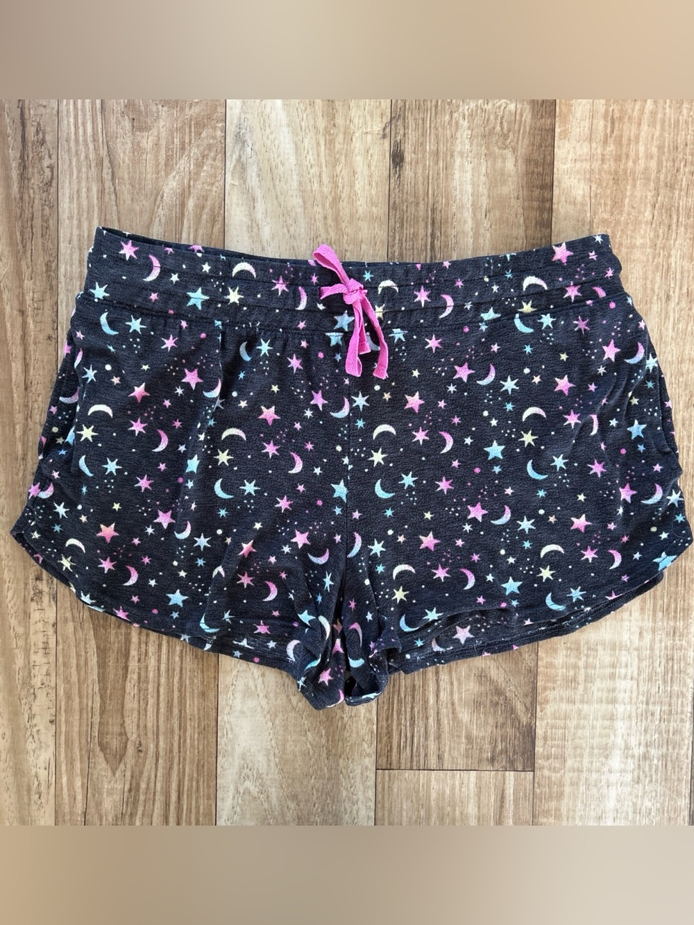 Secret Treasures Black Star & Moon Lounge Shorts with Pink Drawstring size M